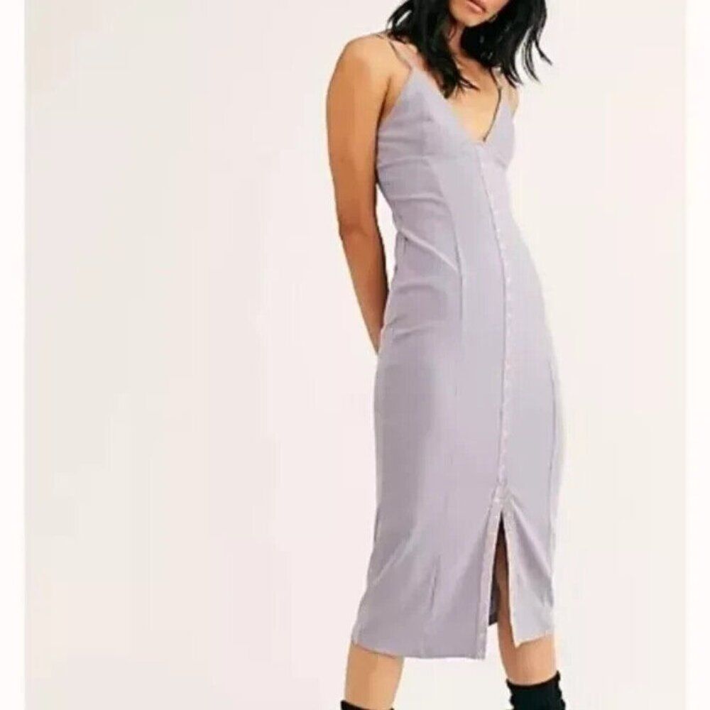 Free People Intimately Make It Snappy Slip Ribbed Midi Dress Milk Thistle Size M